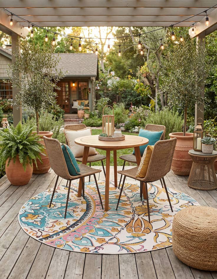 Detail image of 8' x 8'  Washable Traditional Indoor / Outdoor Round Rug