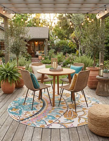 Easy-Clean Traditional Indoor / Outdoor Round Rug