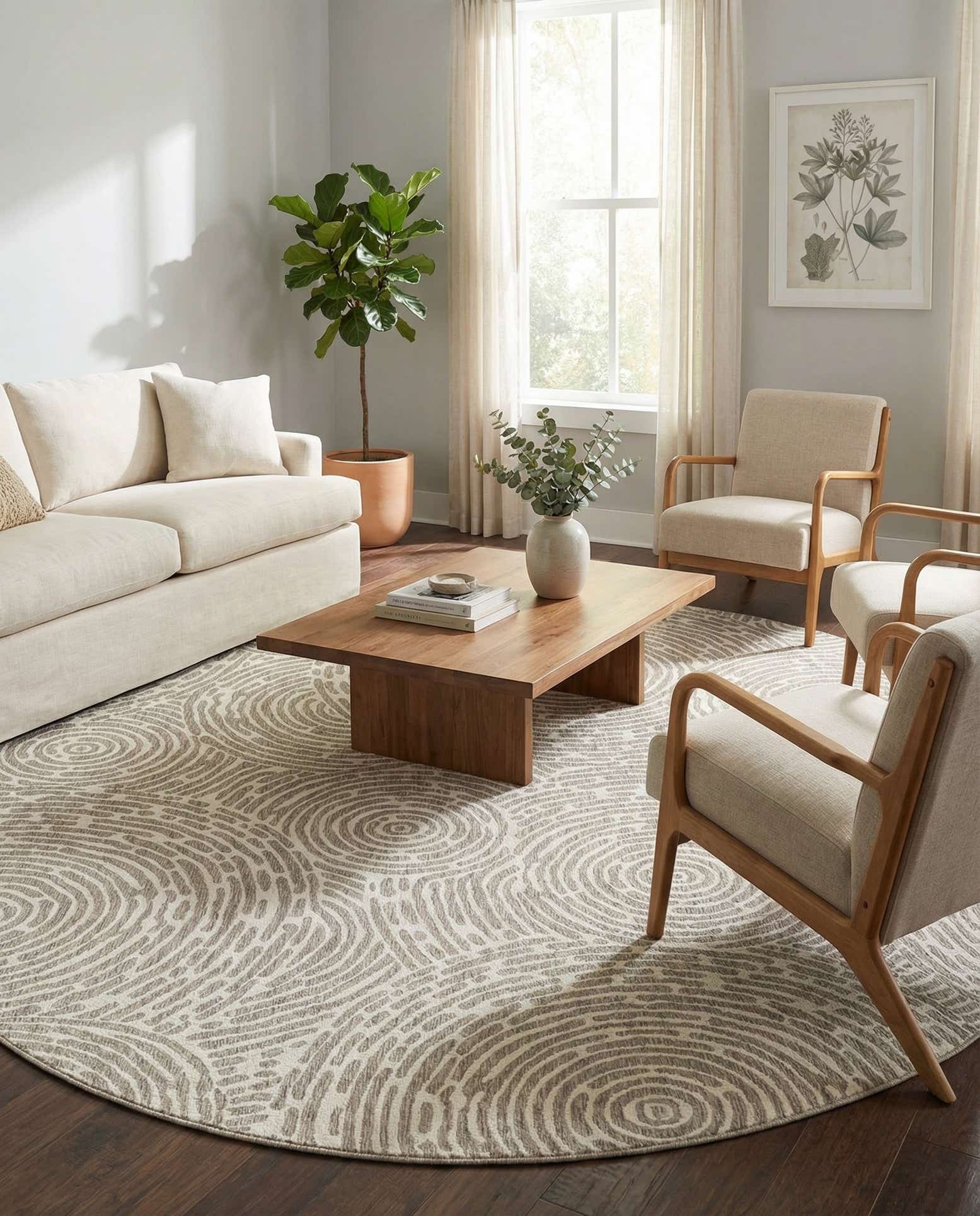 13' x 13' Easy-Clean Modern Indoor / Outdoor Round Rug