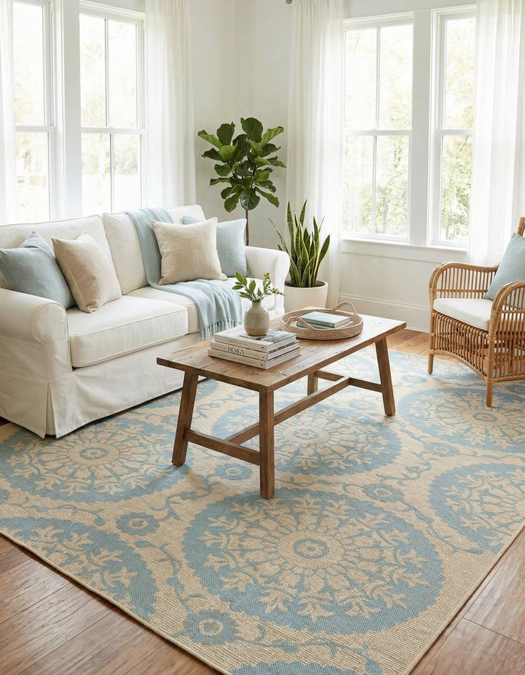 Detail image of 7' x 10'  Washable Botanical Indoor / Outdoor Rug