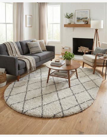 Pure Ivory Marrakesh Shag Oval Rug