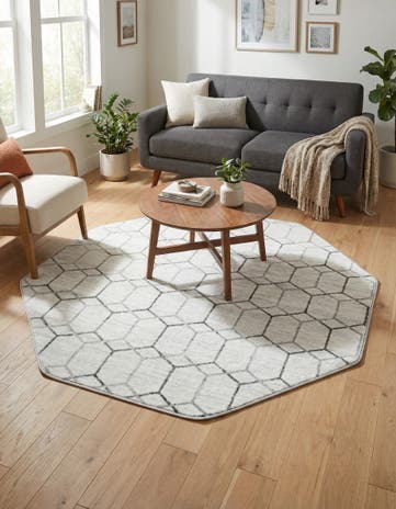White Lattice Trellis Octagon Rug