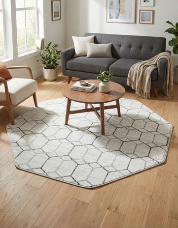 White Lattice Trellis Octagon Rug