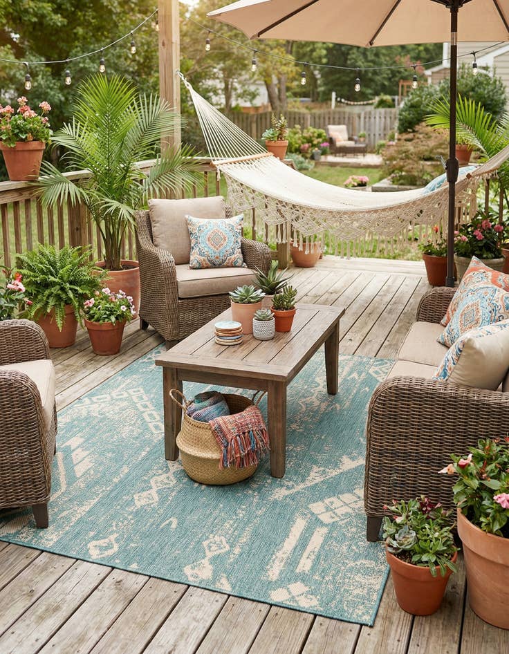 Detail image of  5' 3 x 5' 3  Washable Bohemian Indoor / Outdoor Square Rug