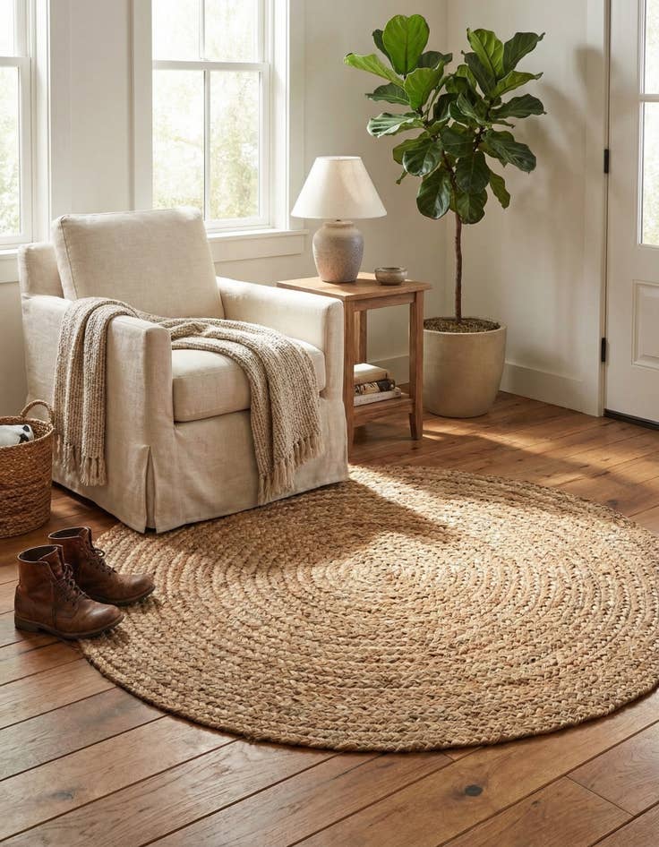 Detail image of  3' x 3'  Hand Braided Jute Round Rug