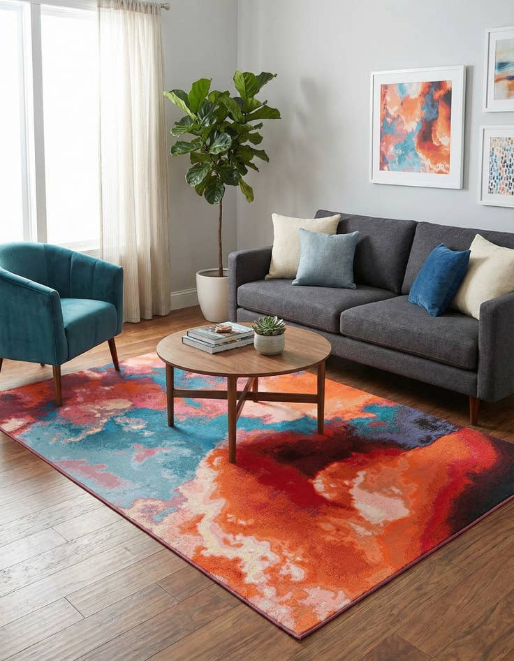 Detail image of  5' 3 x 8'  Washable Modern Indoor / Outdoor Rug