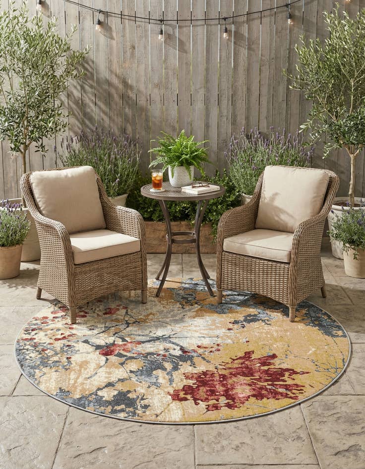 Detail image of 5' 3 x 5' 3  Washable Modern Indoor / Outdoor Round Rug