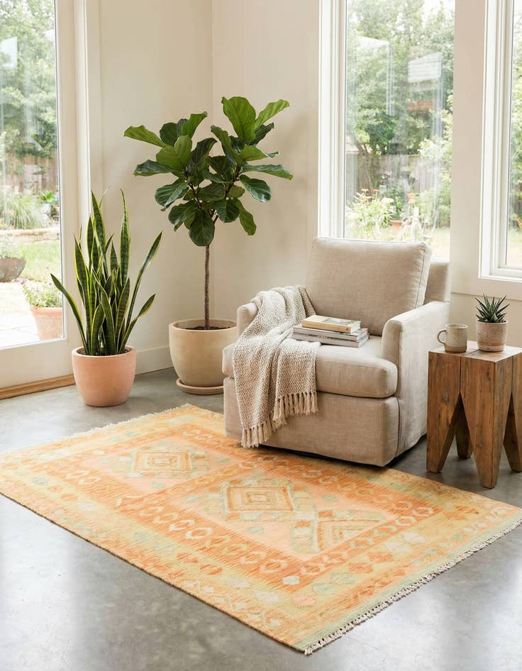 Detail image of 3' 3 x 5'  Hand Woven Kilim Waziri Wool Rug