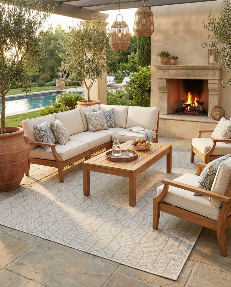 Detail image of 9' x 12' Easy-Clean Trellis Indoor / Outdoor Rug