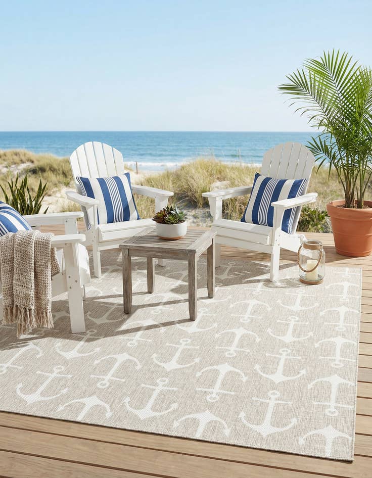 Detail image of 10' x 10'  Washable Coastal Indoor / Outdoor Square Rug