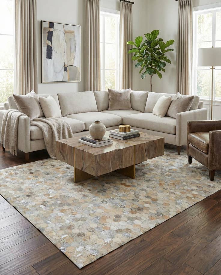 Detail image of 5' 1 x 7' 10 Cowhide Leather Rug