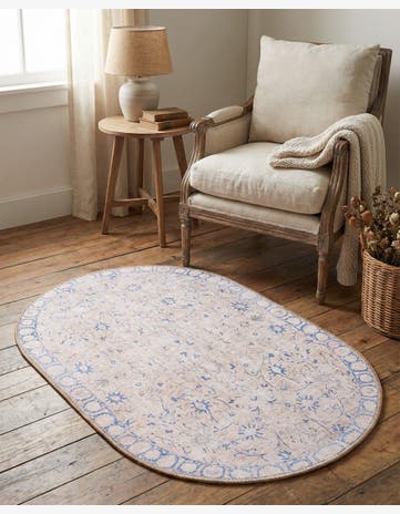 Beige Washable Timeless Oval Rug