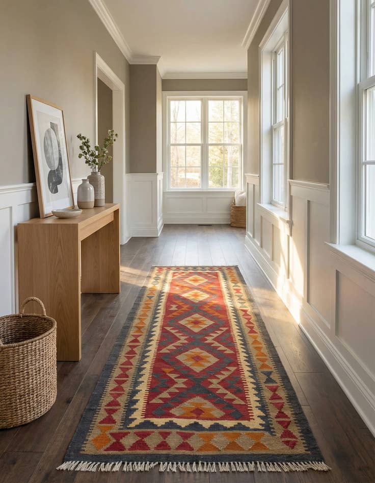 Detail image of 3' 6 x 6' 9  Hand Woven Kilim Maymana Wool Runner Rug