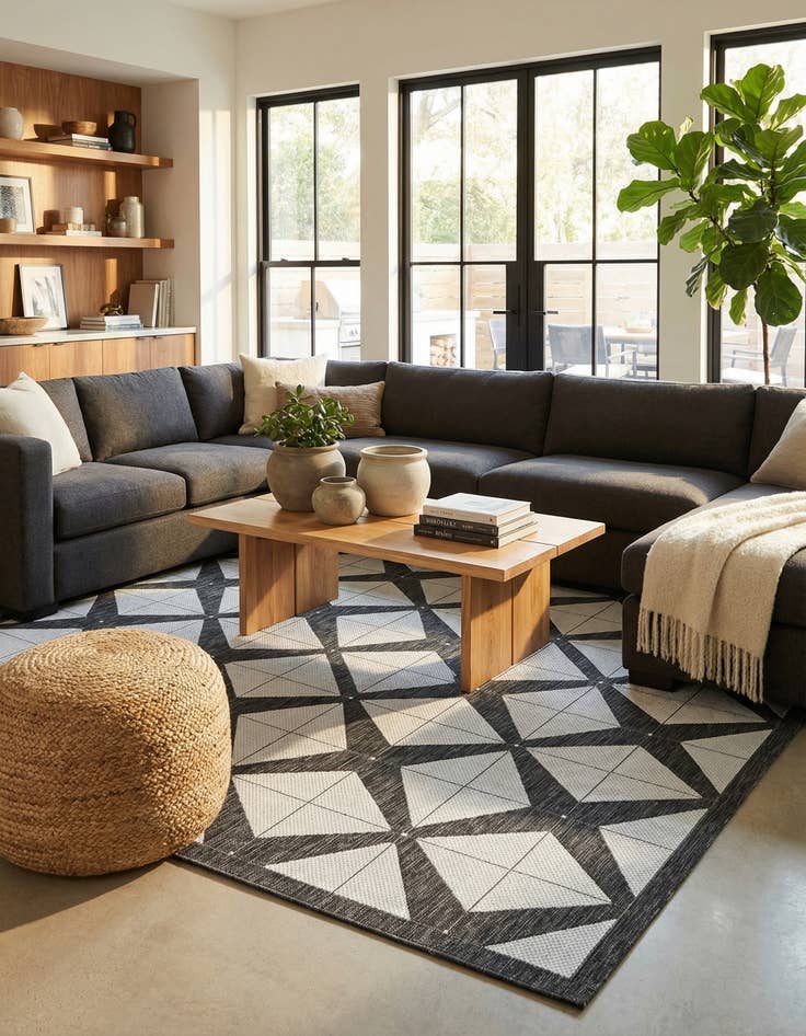 Detail image of 9' x 12'  Washable Modern Indoor / Outdoor Rug