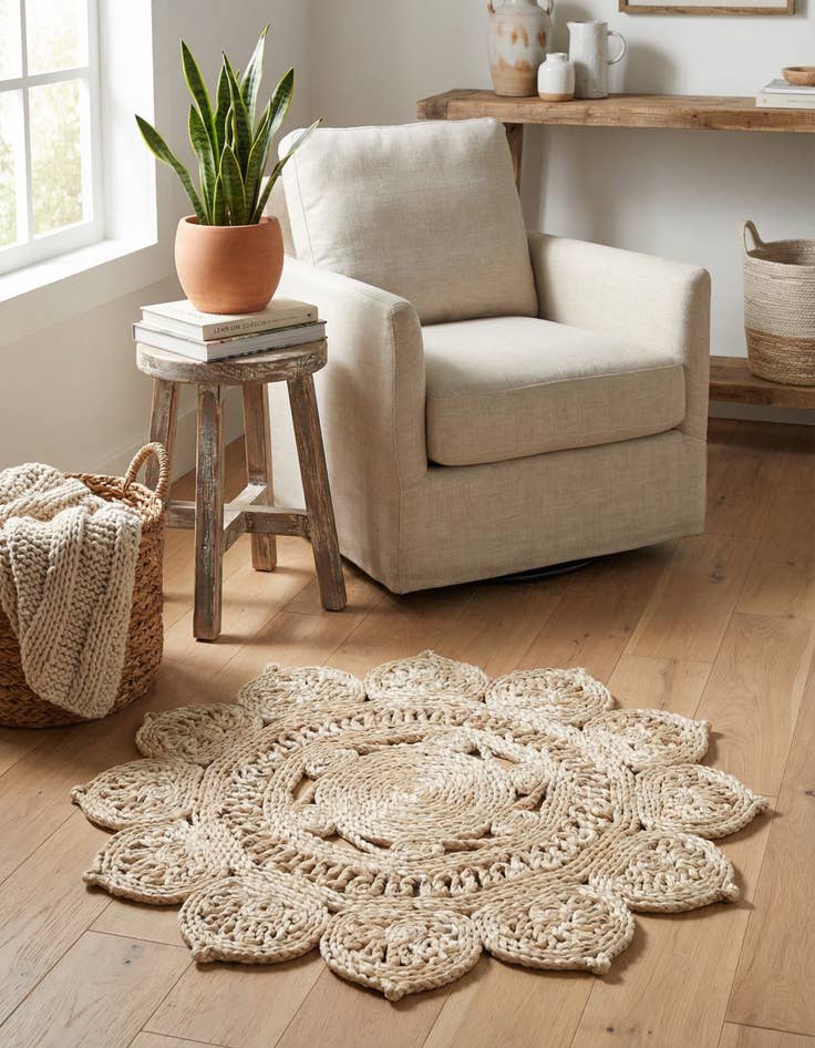 Detail image of 2' x 2'  Hand Braided Jute Round Rug
