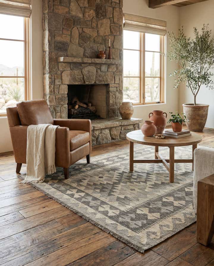 4' 1 x 5' 11 Hand Woven Kilim Maymana Wool Rug