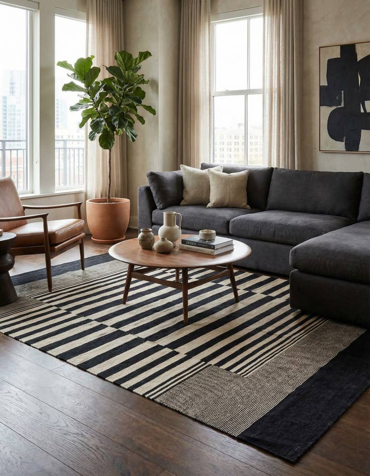 Detail image of 5' 8 x 7' 9  Hand Woven Kilim Modern Wool Rug