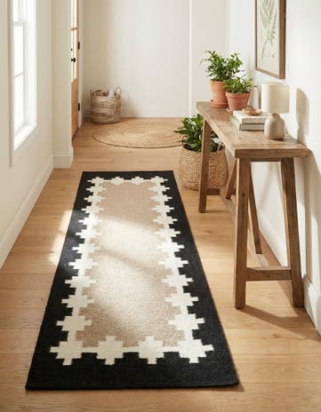 Gray and Black Hand Woven Kilim Wool Runner Rug