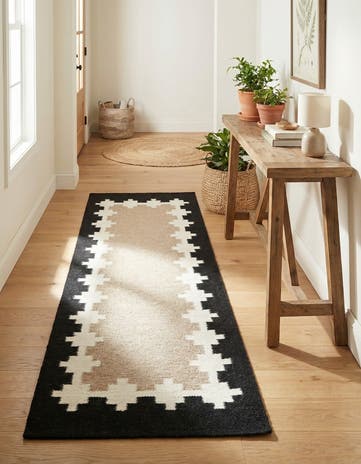 Gray and Black Hand Woven Kilim Wool Runner Rug