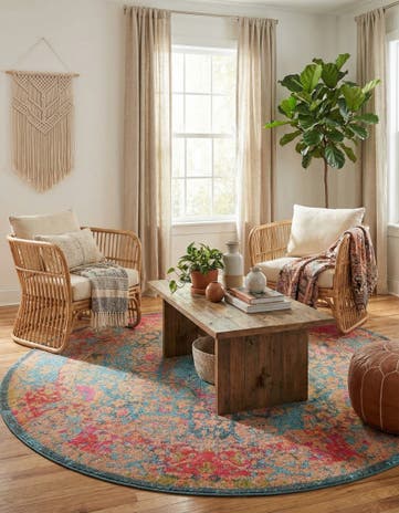 Blue Washable Palazzo Round Rug