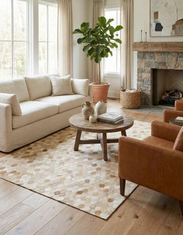 4' 6 x 6' 7 Cowhide Stocks Rug