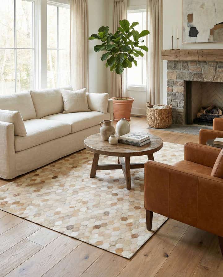 4' 6 x 6' 7 Cowhide Stocks Rug
