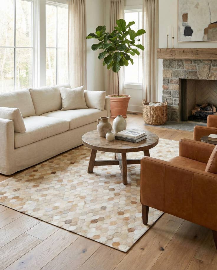 Detail image of 4' 6 x 6' 7 Cowhide Stocks Rug