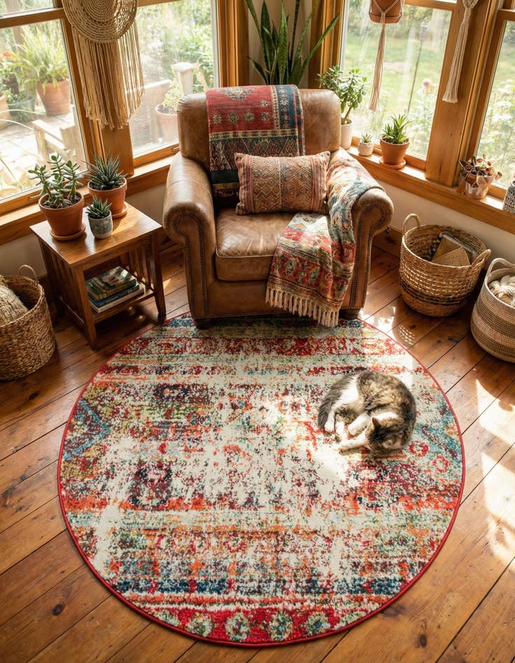 Detail image of  3' 3 x 3' 3  Washable Mesa Round Rug