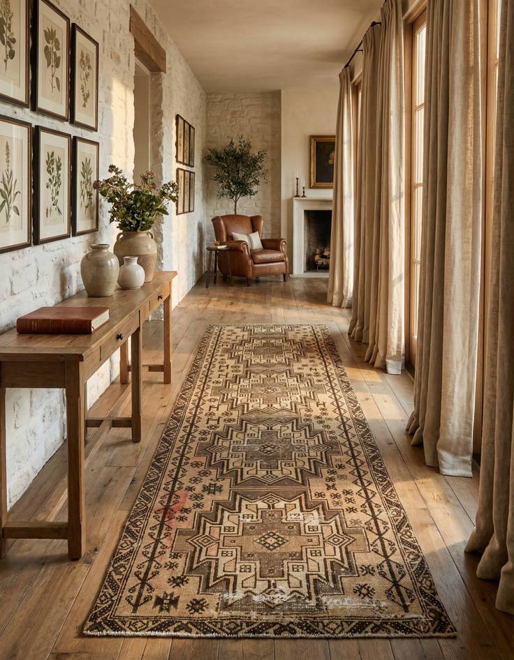 Detail image of 3' 3 x 10'  Hand Knotted Hamedan Persian Wool Runner Rug