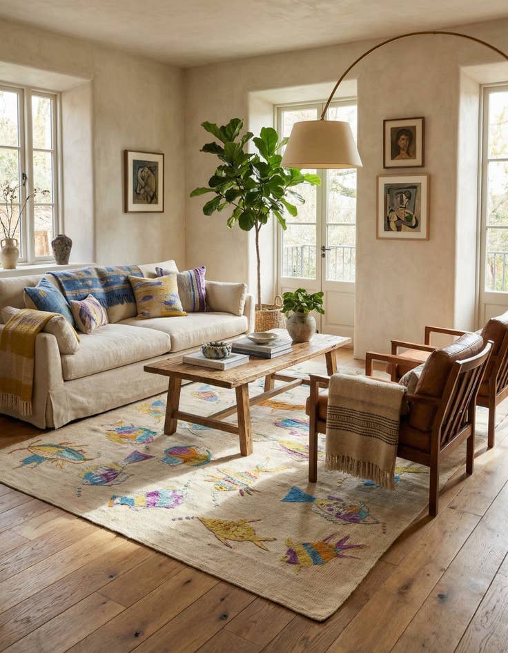 Detail image of 5' 1 x 6' 3  Hand Woven Kilim Suzani Wool Square Rug