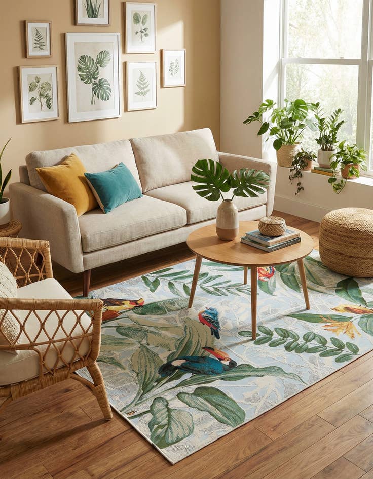 Detail image of 4' x 6' Easy-Clean Botanical Indoor / Outdoor Rug
