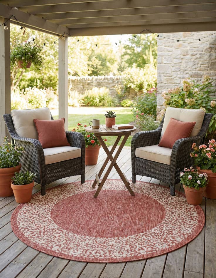 Detail image of 4' x 4'  Washable Border Indoor / Outdoor Round Rug