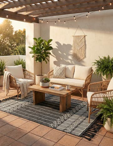 Charcoal Black Easy-Clean Eco Bohemian Indoor / Outdoor Rug