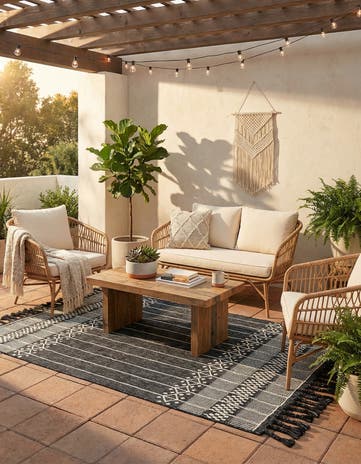Charcoal Black Easy-Clean Eco Bohemian Indoor / Outdoor Rug