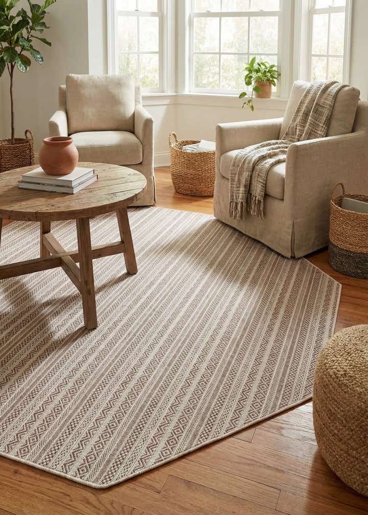 7' 10 x 7' 10 Easy-Clean Striped Indoor / Outdoor Octagon Rug