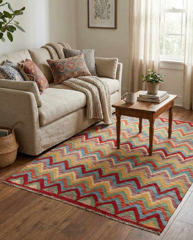 Detail image of 4' 5 x 6' Hand Woven Kilim Maymana Wool Rug