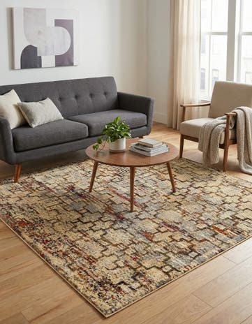 Beige Cream Saturn Square Rug