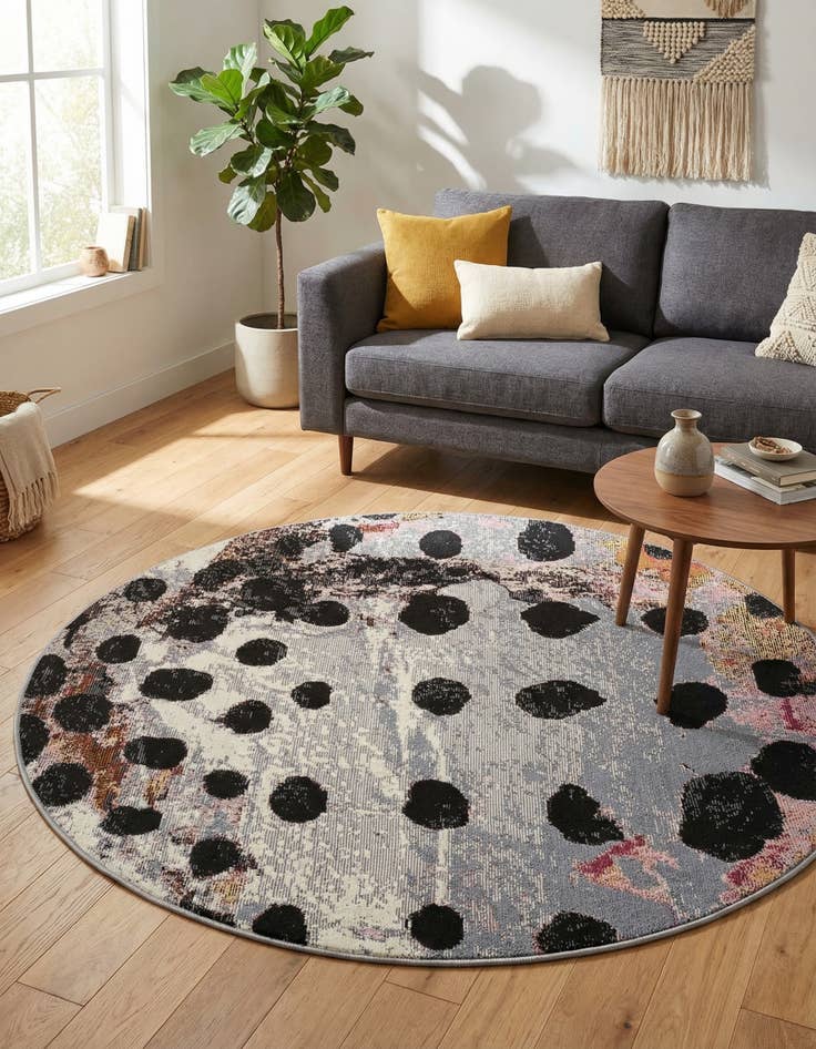 Detail image of 3' x 3'  Washable Modern Indoor / Outdoor Round Rug