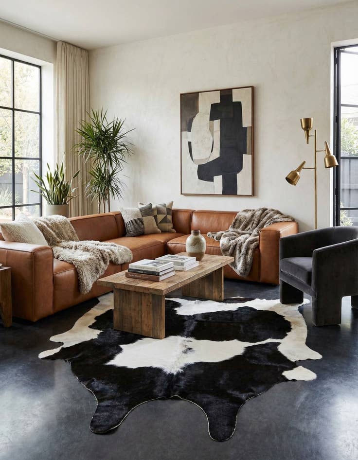 Detail image of 4' 11 x 5' 8 Cowhide Leather Square Rug