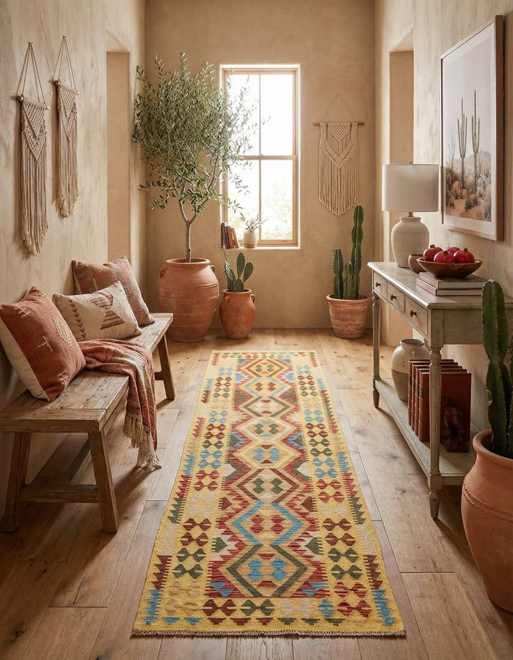 Detail image of 2' 10 x 9' 6  Hand Woven Kilim Maymana Wool Runner Rug