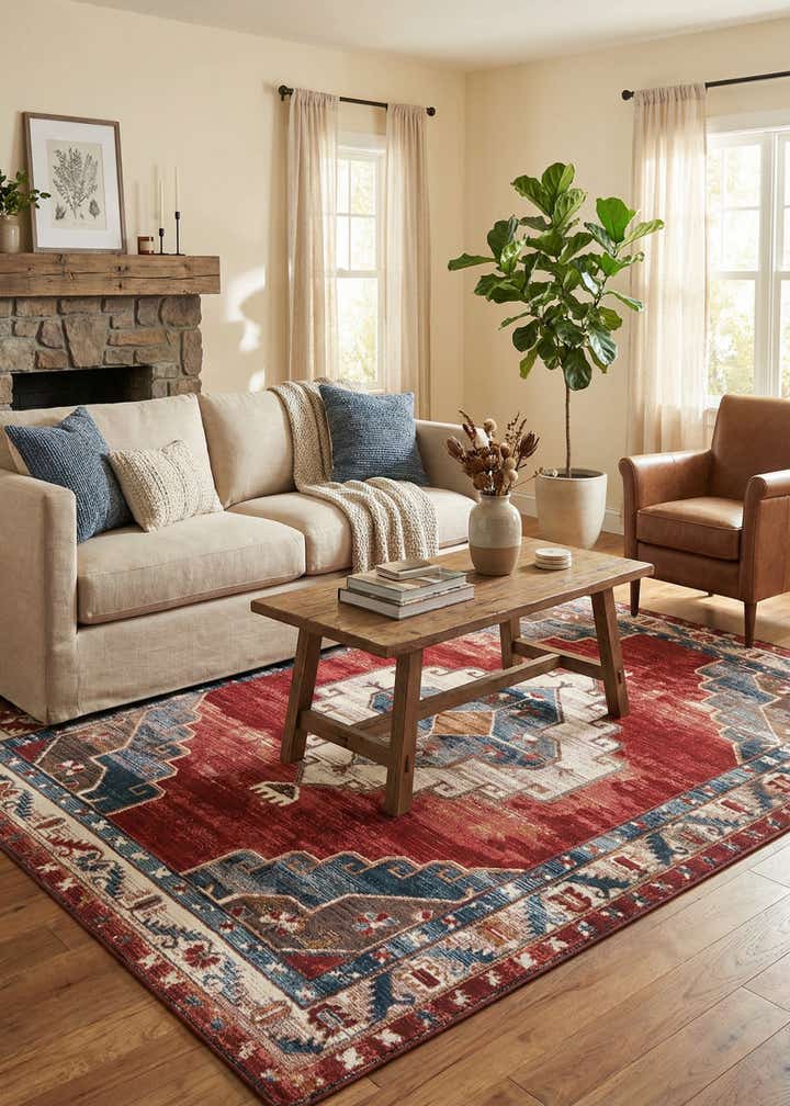 6' x 9' Easy-Clean Traditional Indoor / Outdoor Rug