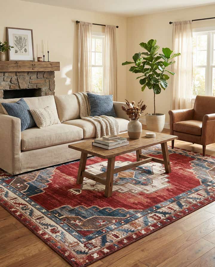 6' x 9' Easy-Clean Traditional Indoor / Outdoor Rug