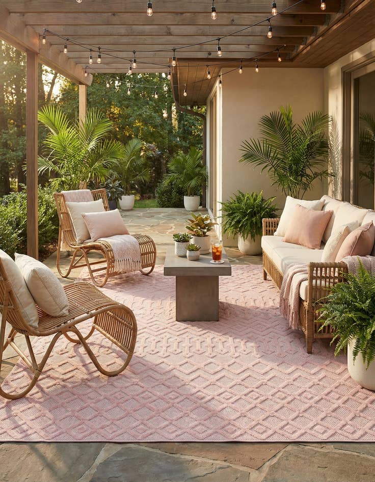Detail image of 9' x 12' Easy-Clean Trellis Textured Indoor / Outdoor Rug
