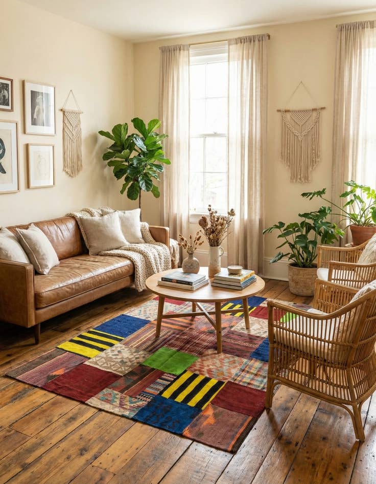 Detail image of 5' 6 x 7' 9  Hand Woven Kilim Patchwork Wool Rug