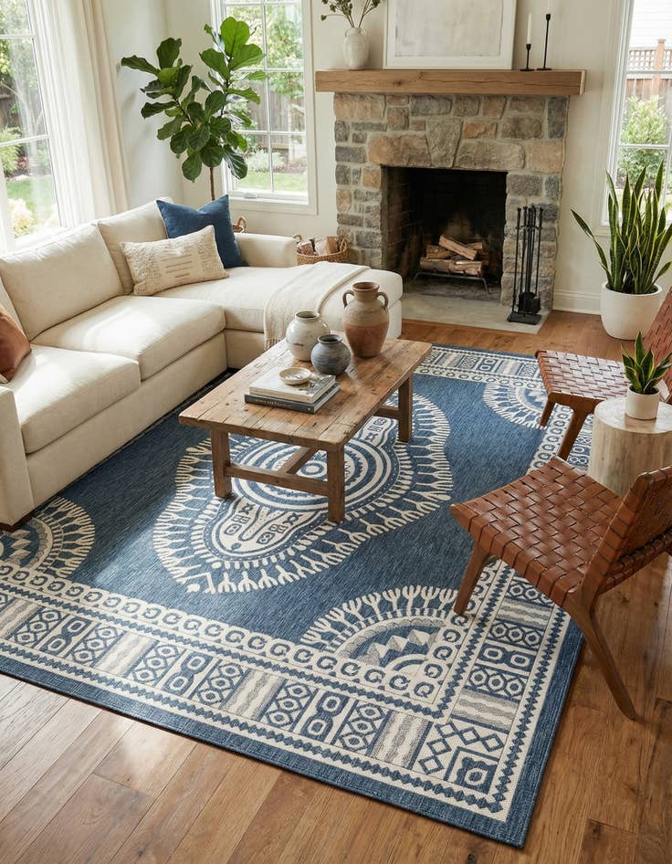 Detail image of 12' x 12'  Washable Traditional Indoor / Outdoor Square Rug