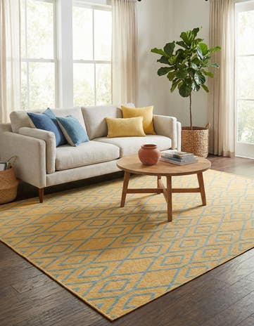 Yellow and Aqua Easy-Clean Jill Zarin Turks and Caicos Indoor / Outdoor Rug