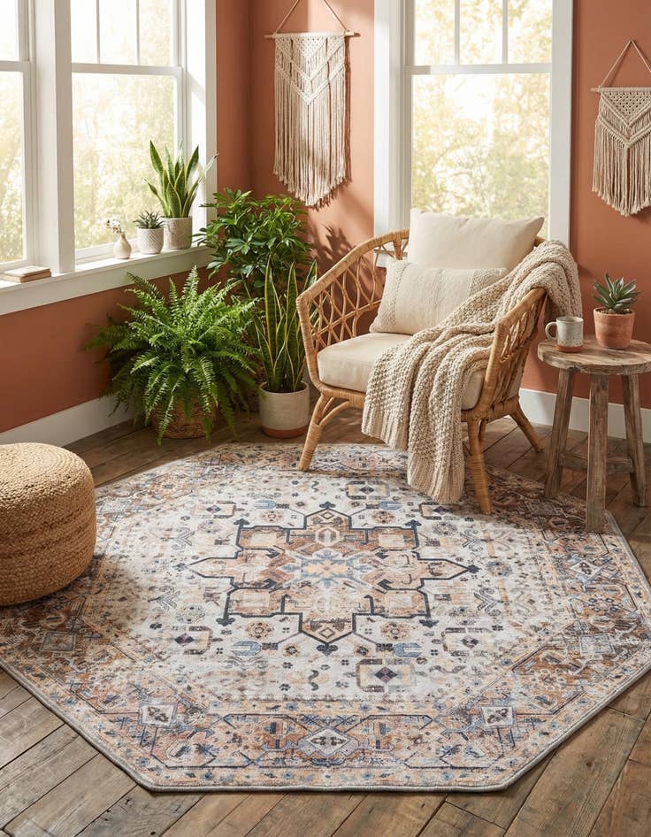 Detail image of 5' x 5'  Washable Yara Octagon Rug