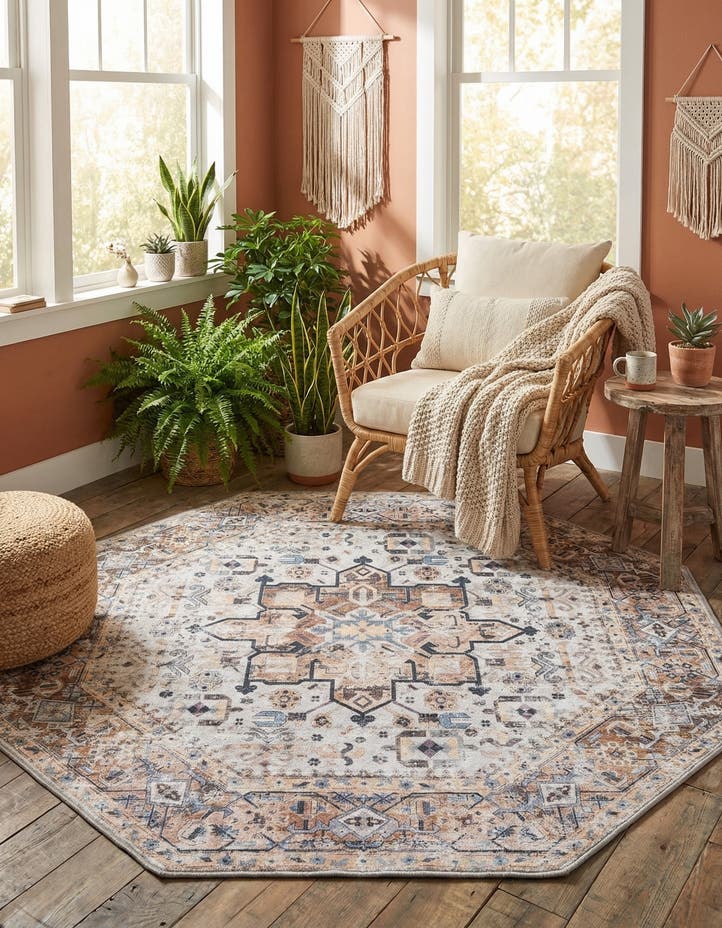 5' 3 x 5' 3 Washable Yara Octagon Rug