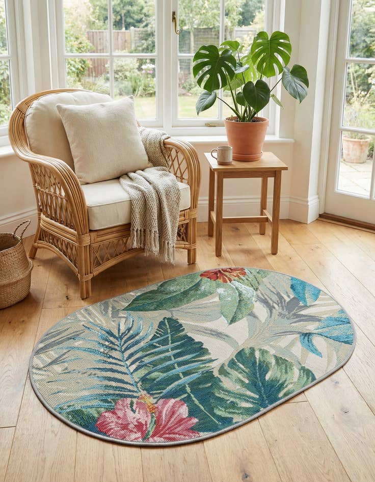 Detail image of 2' 2 x 3' Easy-Clean Botanical Indoor / Outdoor Oval Rug