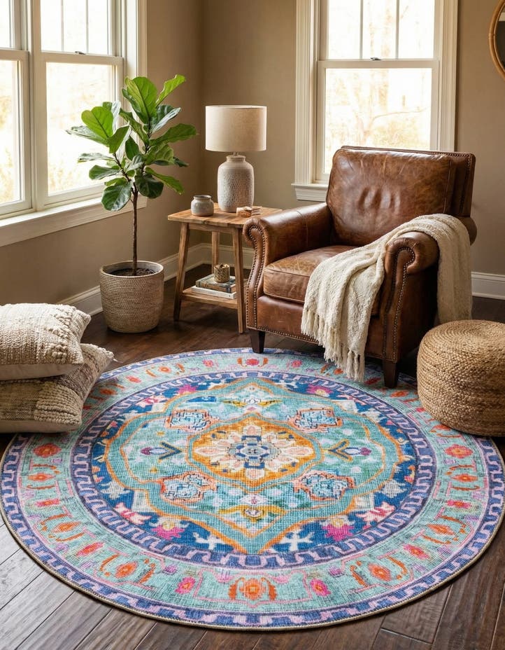 5' x 5' Washable Timeless Round Rug